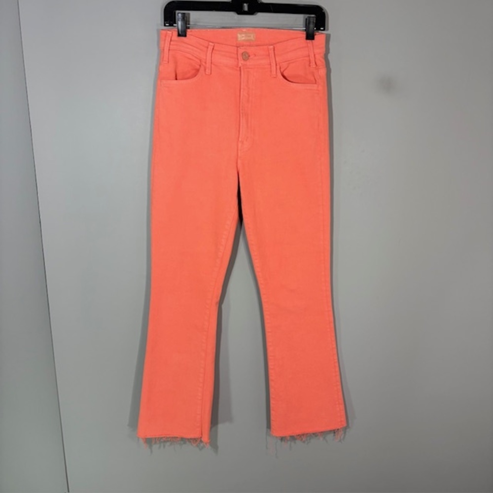 Mother The Hustler Ankle Fray Jeans Womens 28 Pink High Rise Slim Raw Hem Denim